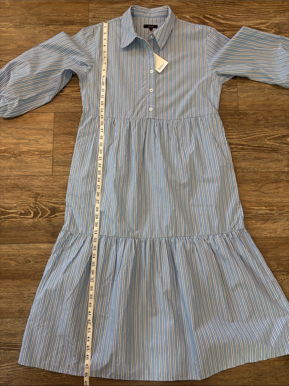 Quince Organic Cotton Poplin Midi Shirt Dress Blue Stripe Womens Size Medium NWT - Picture 10 of 13